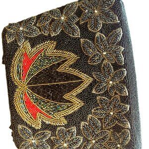 Vintage Exquisite Handmade Beaded Clutch – 1960s – Floral Art